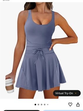Caracilia Athletic Tennis Dress built in shorts grey blue XL NWOT